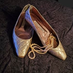 Manolo Blahnik quilted leather gold flats size 6 great condition, gently used.